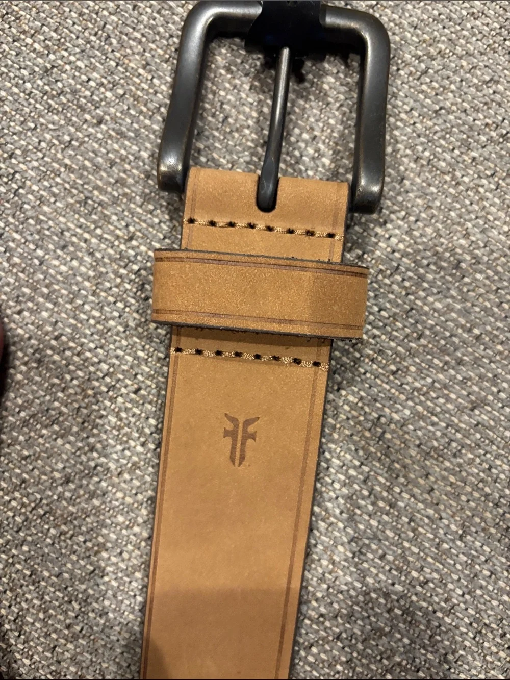 FRYE Tan Leather Men’s Belt with Brushed Metal Buckle
